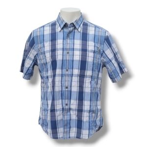 Cabela's Blue Plaid Short Sleeve Button Up